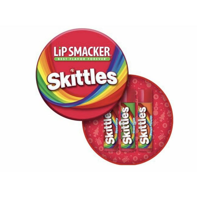 Lip Smacker Skittles 3-Piece Lip Balm Tin Strawberry, Green Apple, Mango Tangelo