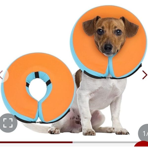 Wonday Inflatable Pet Collar  Size Medium 11"-14" Neck Circumference Orange/Blue