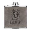 World's Best Farmer 6oz PU Leather Hip Flask Grey Luxe