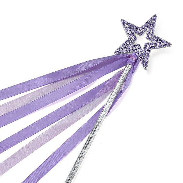 Lovelyshop Lavender Crystal Metal Star Fairy Wand with Ribbon for Girls Halloween Decorations