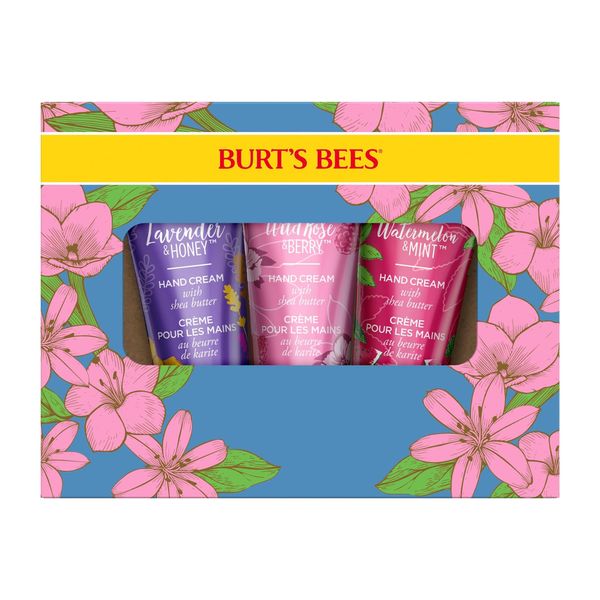 Burt's Bees Hand Cream Gift Set with Shea Butter, Lavender & Honey, Wild Rose & Berry and Watermelon & Mint, 3 Pack