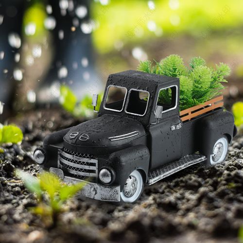 FLHJYF Farmhouse Black Truck Decor, Vintage Metal Truck Table Decor, Decorative Farm Tabletop Storage & Garden Pickup Trucks Planter, Fall Coffee Desk Centerpiece & Car Model Gifts…