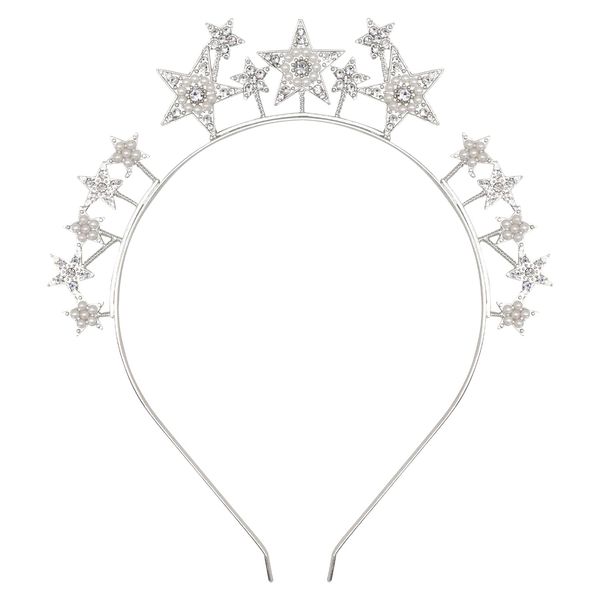 Star Headbands for Women Girls, Bling Shining Reinstone Christmas Headband Star Headband Crown Star Rhinestone Hair Hoop Wedding Hair Accessories for New Year Party Festival Prop Y4XXFG (Silver)