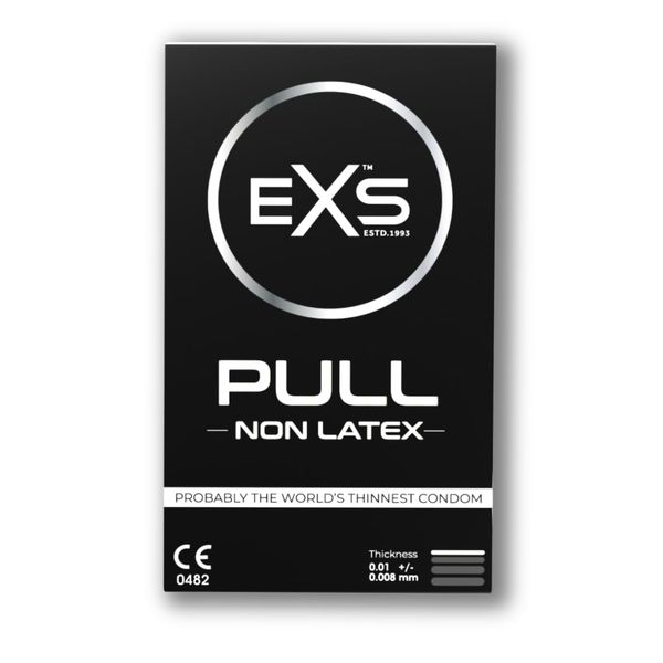 EXS | Pull Non-Latex Condoms | One of The Thinnest Quality Condoms | 0.008mm Thickness | Vegan | 3 Pack