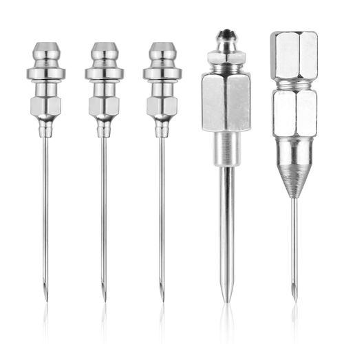 NQEUEPN Grease Needle Nozzle Kit, 5pcs Hardened Steel Grease Injector Needle Grease Gun Needle Dispenser Grease Injection Fitting Tool for Narrow Space & Deep Hole Metal