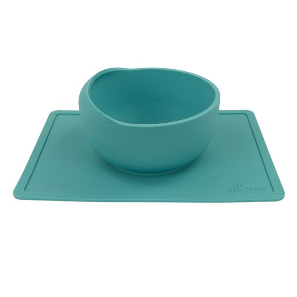 Modaliv Scoop Bowl with Silicone Placemat Suction Base (35oz/1000ml) - Anti-Slip and Spill Mat and Bowl - Food Grade Silicone - Dishwasher and Microwave Safe