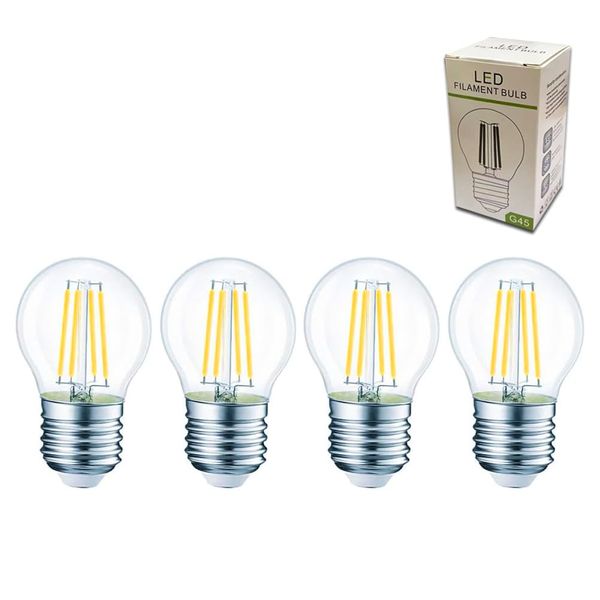 Xnordcaper G45 E27 Dimmable Golf Ball LED Light Bulbs, 4W Energy Saving G45 Mini Globe LED Filament Light Bulb Clear Glass 2700K Warm White E27 SES Edison Screw Bulbs, 40W Equivalent, Pack of 4