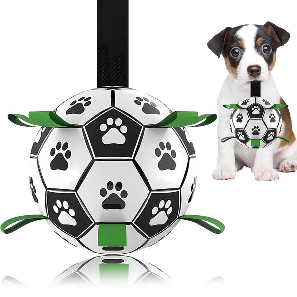 Domchan Dog Toys Soccer Ball, Interactive Dog Toys for Tug of War, Puppy Birthday Gifts, Dog Tug Toy, Dog Water Toy, Durable Dog Balls for Small & Medium Dogs (6 inch)