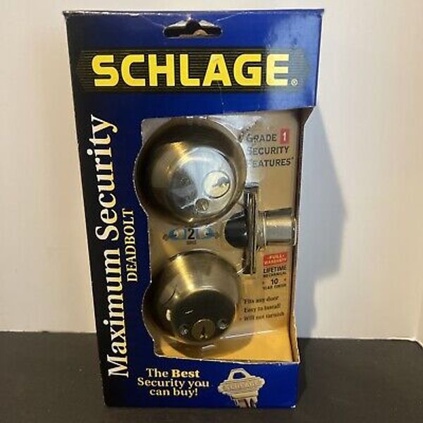 Schlage Deadbolt Locks 2 Sided Keyed Antique Brass New NO KEYS!