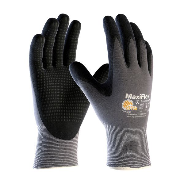 ATG 3 Pack MaxiFlex Endurance 34-844 Seamless Knit Nylon Work Glove with Nitrile Coated Grip on Palm & Fingers, Sizes Small to X-Large (Large), Black and gray (34-844 - LARGE - 3/PACK)