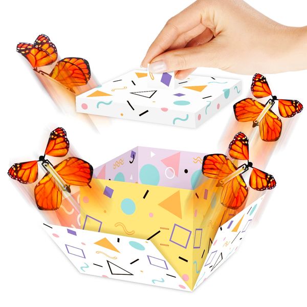 FETTIPOP DIY Butterfly Explosion Gift Box (white-yellow) DIY 7.1x5.5x4.3 inches, Surprise Flying Butterfly Box