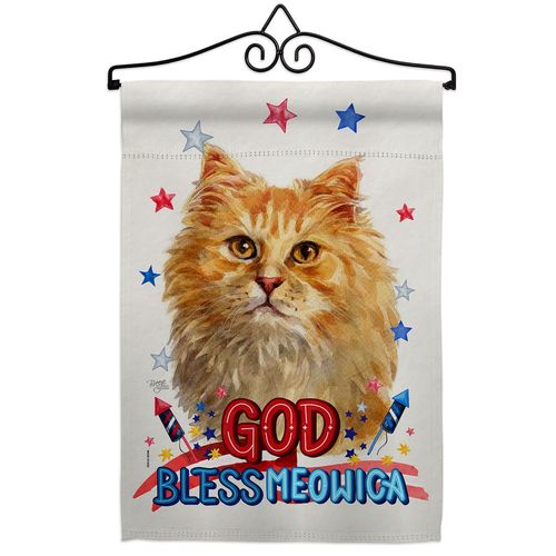 Breeze Decor Patriotic Ginger Long Hair Garden Flag Set Wall Hanger Cat Kitten Meow Spoiled Paw Fur Pet Nature Farm Animal Creature House Banner Small Yard Gift Double-Sided, Made in USA