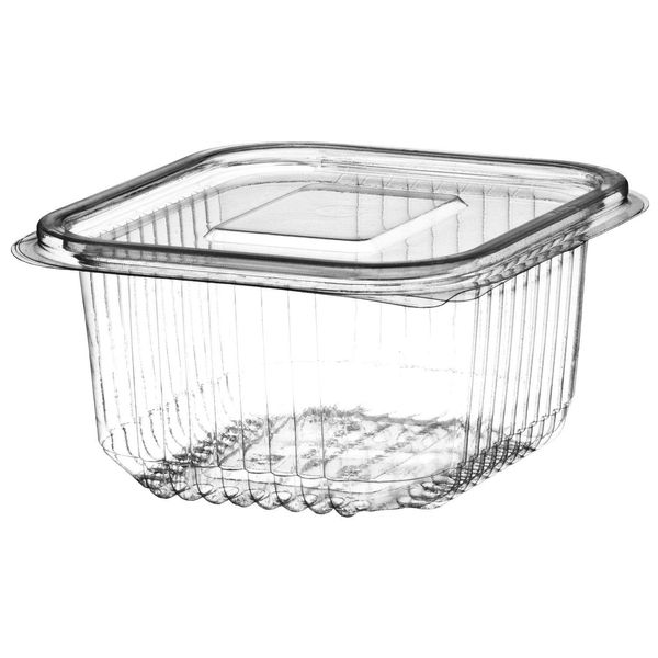 Thali Outlet - 50 x 375cc Clear Plastic Salad Containers with Hinged Lids Stackable Leakproof Rectangle Boxes