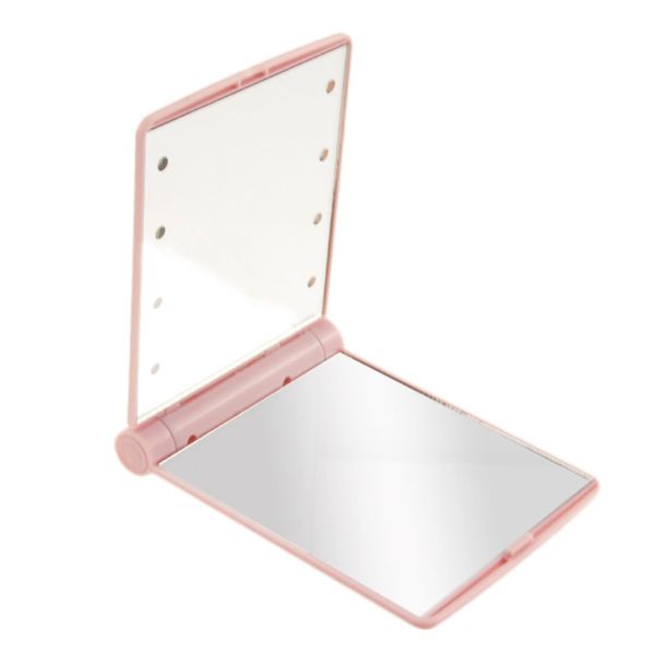 BOTATA Mirror, Double Sided, Compact, LED Light, Portable Mirror, Foldable, Adjustable Angle, Square (Pink)