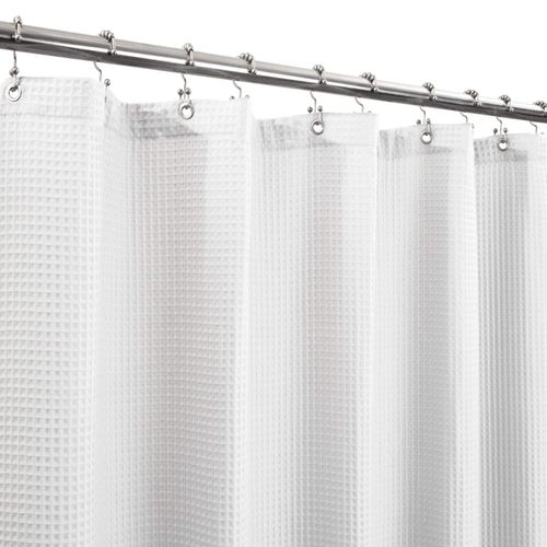 Barossa Design Fabric Shower Curtain Cotton Blend 78 inch Long, Honeycomb Waffle Weave, Hotel Luxury, Heavy Weight, Spa, Washable, White, 72x78