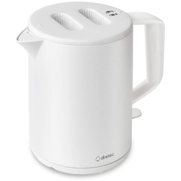 dretec Electric Kettle, 35.4 fl oz (1.0 L), 900 W, Small, Lightweight, High Power, Easy Operation, Automatic Power Off, Empty Heating Prevention, Talbot Pot, Kettle, Simple, Stylish, White