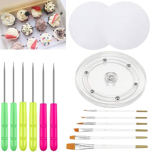 Cookie Decorating Kit Cookie Decorating Supplies with 1 Acrylic Turntable, 6 Fondant Brushes 6 Scribe Needle Royal Icing Tools