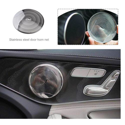 YINETTECH 4PCS Car Audio Speaker Cover Door Loudspeaker Trim Compatible with Mercedes-Benz E/C/GLC Class W213 W205 Car Interior Accessories Bright Silver Stainless Steel