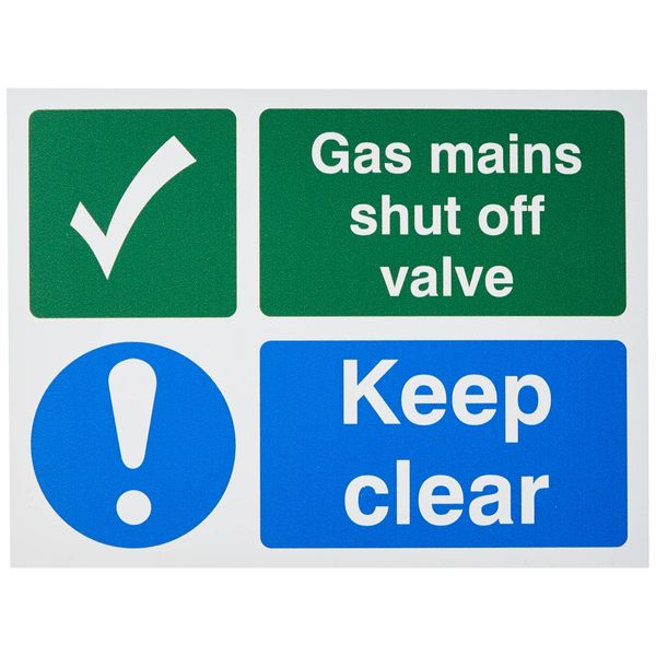 Seco Gas Mains Shut Off Valve Sign, 200mm x 150mm - 1mm Semi Rigid Plastic