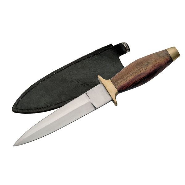 SZCO Supplies 9" Wood Handle Boot Knife with Stainless Steel Blade, Brass Guard, Pommel, and Clip-On Sheath - Tactical and Everyday Carry