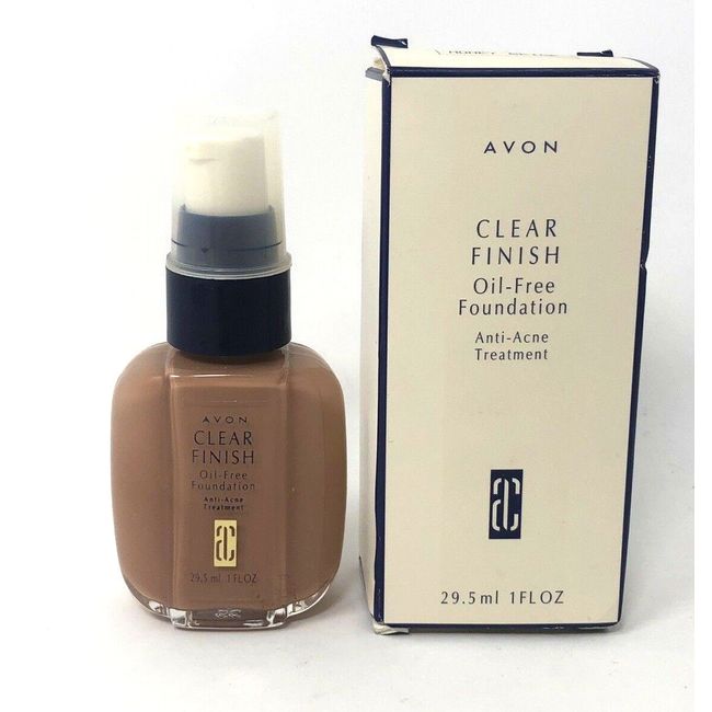 Avon Clear Finish Oil-Free Foundation Anti Acne Treatment HONEY BEIGE 1 Oz NOS