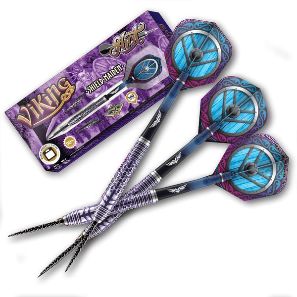 Shot Darts Viking Shield Maiden - Steel Tip Dart Set 27gm Front Weighted-90% Tungsten Barrels