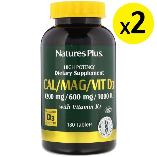 Nature's Plus Calcium/Magnesium/Vitamin D3 Vitamin K2 180 Tablets 2 ea