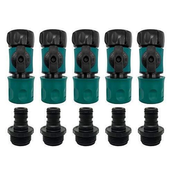 Plastic Garden Hose Quick Connect with Shutoff Valve Set Male and Female, 3/4”