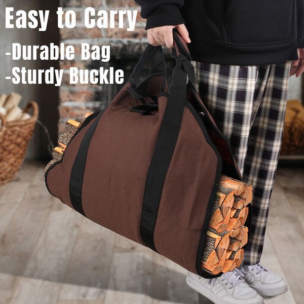 18x39" Canvas Firewood Carrier Log Tote Storage Bag Indoor Fireplace Log Carrier