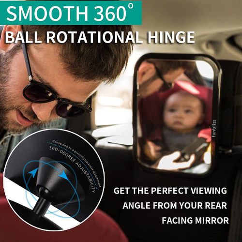 funbliss Baby Car Mirror Safely Monitor Infant Child in Rear Facing Car Seat,Car Mirror Baby Rear Facing Seat，See Children or Pets in Backseat，Best Newborn Car Seat Accessories, Shatterproof