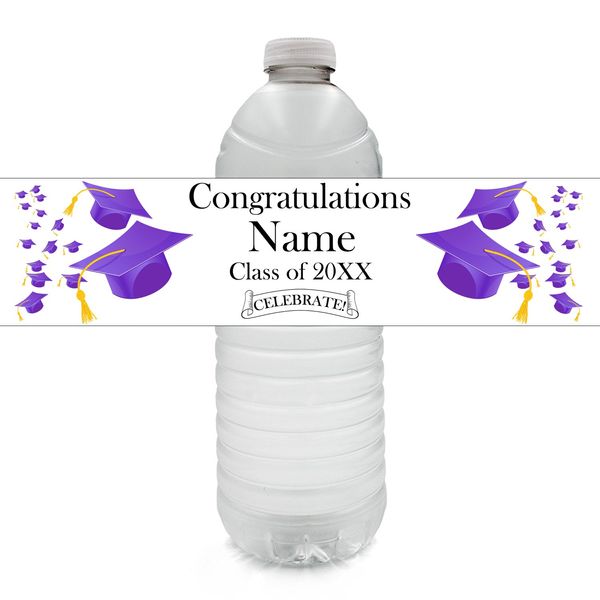 Purple Graduation Water Bottle Label (24CT) Customized by Partypro
