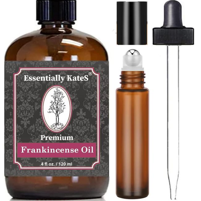 Essentially Kates Premium Frankincense Oil 4 oz – 100% Pure, Natural and Therapeutic – Tones & Evens Skin – Relaxes Muscle Soreness for Knees, Elbows, HIPS, Hands, Shoulders and Legs