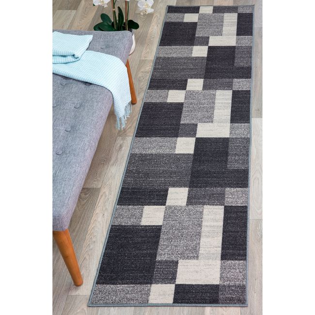 Rugshop Kitchen Rugs Modern Boxes Design Non-slip Runner Rug for Hallway 2x7 Rug