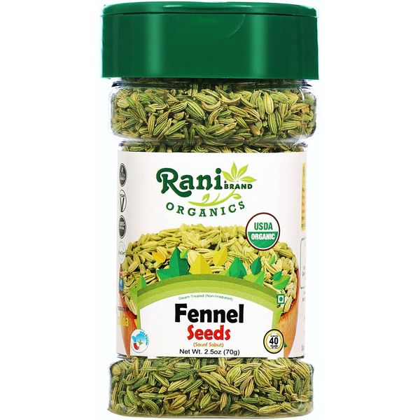 Rani Organic Fennel Seeds (Saunf Sabut) Whole Spice 2.5oz (70g) PET Jar