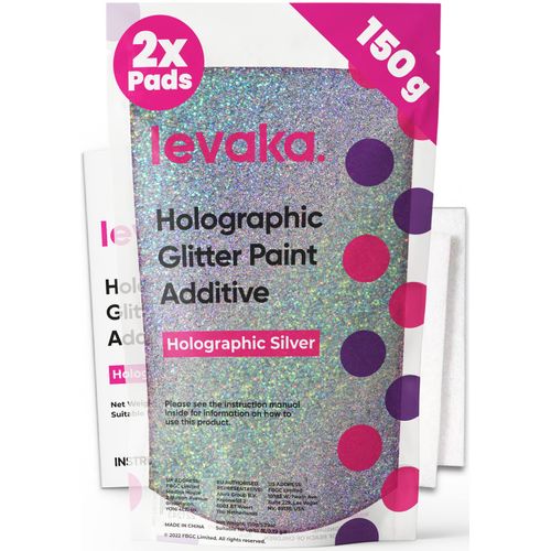 Glitter for Paint [5.3oz] – Holographic Silver with 2 x Buffing Pads – Glitter for Painting Walls for Luminous Paint Finish on Interior or Exterior Walls, Ceilings, and Wood - Glitter Paint Additive