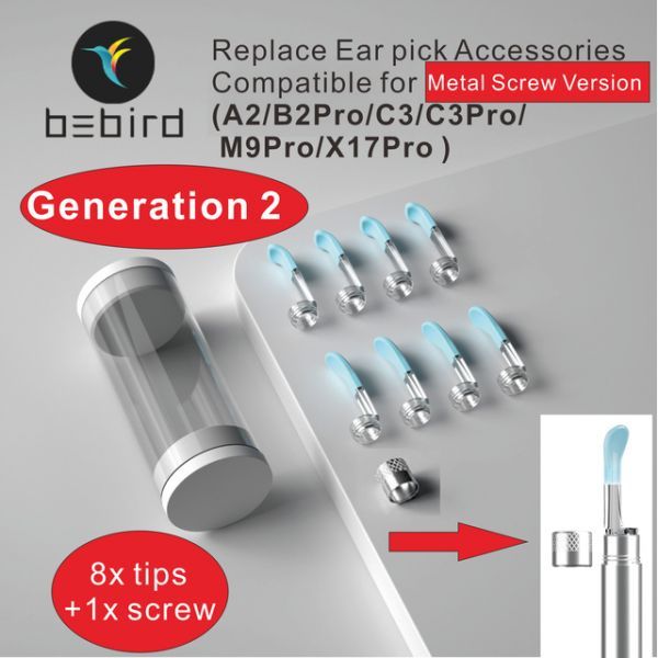 Ear Wax Removal Ear Cleaner Bebird-R1 R3 T15 X3 C3 B2 X17 M9 Original Visual Ear Stick Earpick Health Care Cleaner Tips Replacement Accessory PC Tool Set, Replace Tip x8V1, Replace Tip x8V1, Replace Tip x8V1