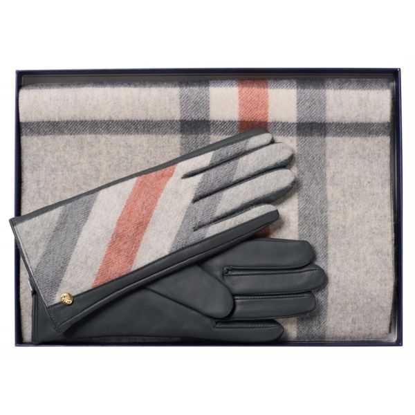 Failsworth Lambswool Scarf and Gloves Set in Silver/Rust, size: Small-Medium