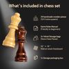 Handmade Walnut Chess Set 15in Folding Board with Extra Queens Storage Bags