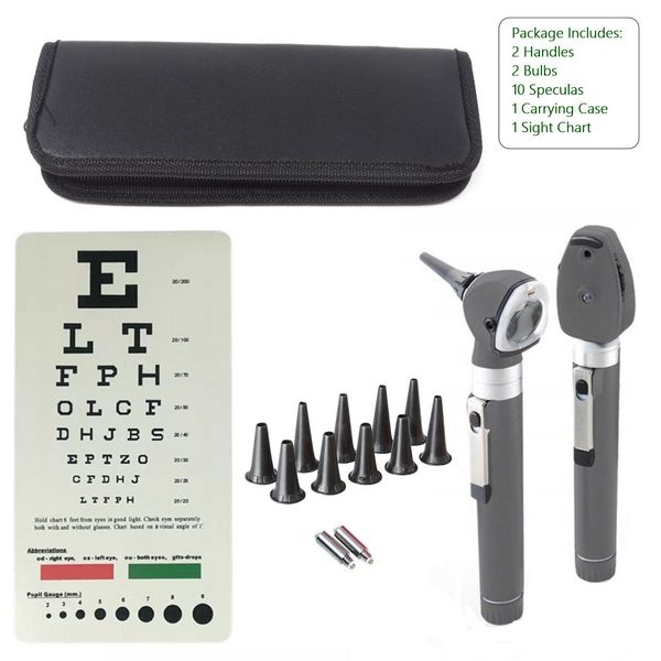 NEW Fiber Optic Otoscope Ophthalmoscope Examination LED Diagnostic ENT Set Gray