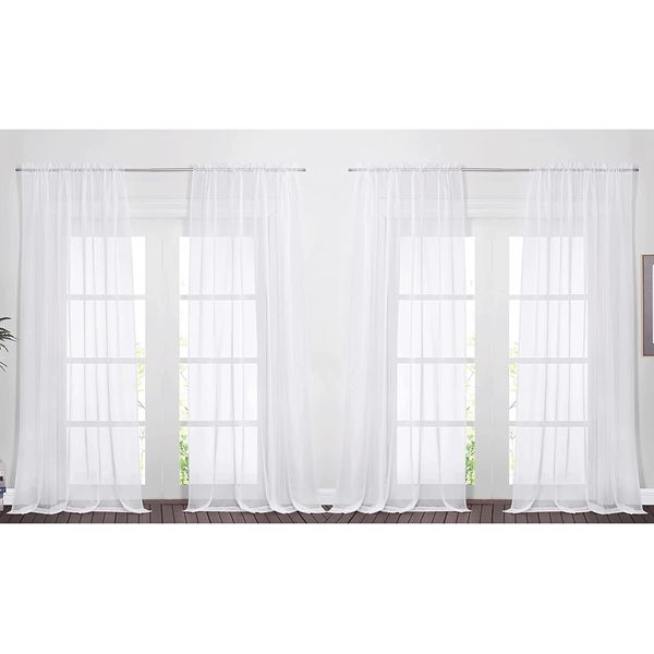 PONY DANCE White Voile Curtains for Bedroom 90 Inch Drop, Net Curtains Privacy Screen Woven Voile Dual Slot Top Panels for Living Room, 2 Panels, 60 Inch Wide