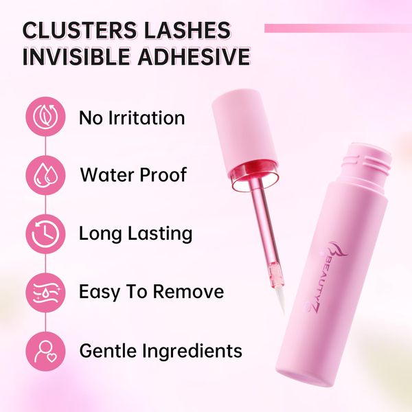 Beauty7 False Eyelash Glue, Strong Hold False Lashes Glue Waterproof Latex Free Eyelash Glue Professional Transparent Strip Eyelash Adhesive White Lashes Glue Clear