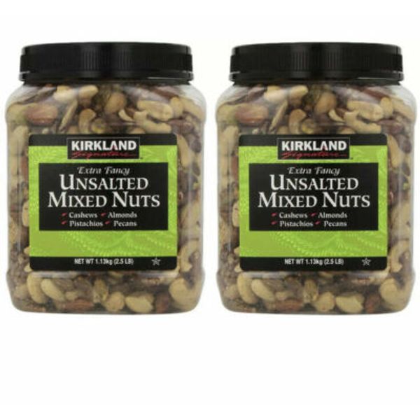 2 Pack Kirkland Signature Extra Fancy Unsalted Mixed Nuts 2.5 LB Each Pantry Jar