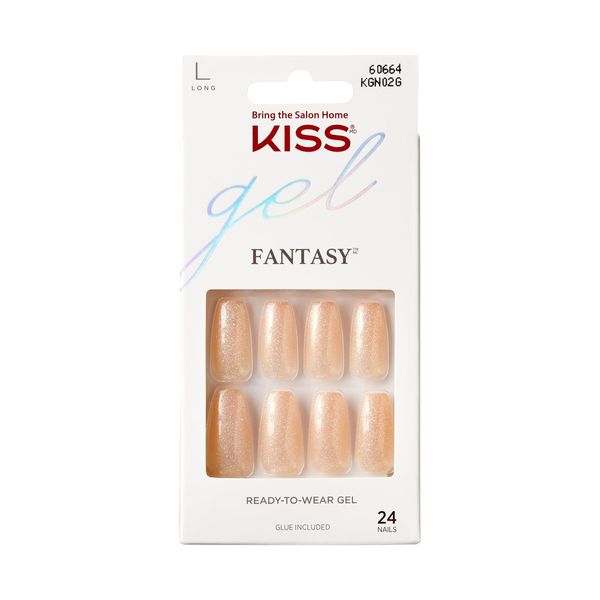 KISS Gel Fantasy Collection Glue-On Manicure Kit, Rock Candy, Long Length Square Fake Nails Includes 28 False Nails, Nail Glue, Nail File, and Manicure Stick