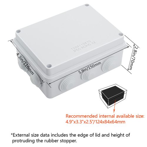 LeMotech ABS Plastic Dustproof Waterproof IP65 Junction Box Universal Electrical Project Enclosure White 5.9 x 4.3 x 2.8 inch (150 x 110 x 70 mm)