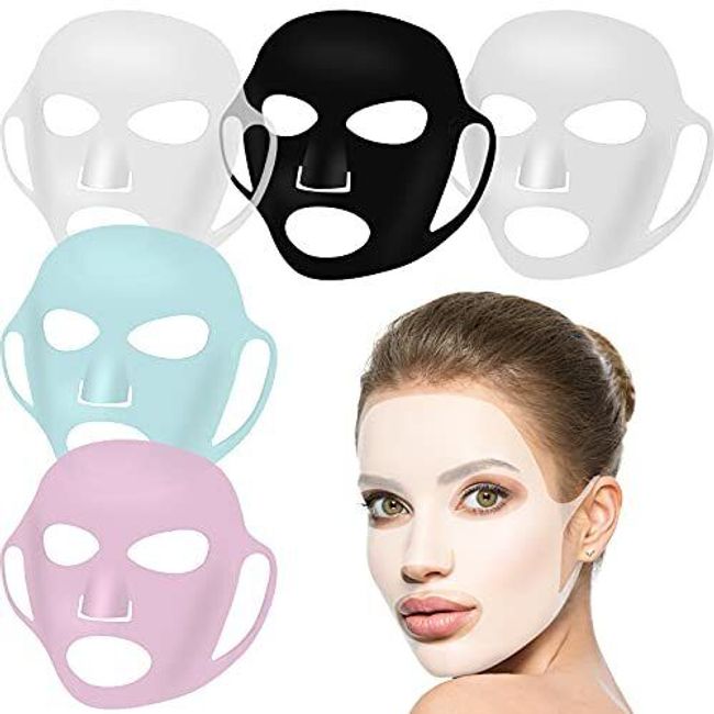 5 PCS Reusable Silicone Facial Mask Cover for Sheet Masks,Face Wrap with Ear