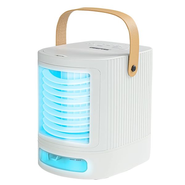 Geepas Portable Air Cooler - 4 in 1 Personal Mobile Mini Air Conditioner/Fan/Humidifier with Multicolour LED Lights - 3 Speed Air Cooling Fan with USB - Desktop Cooling Fan for Home Office Dorm