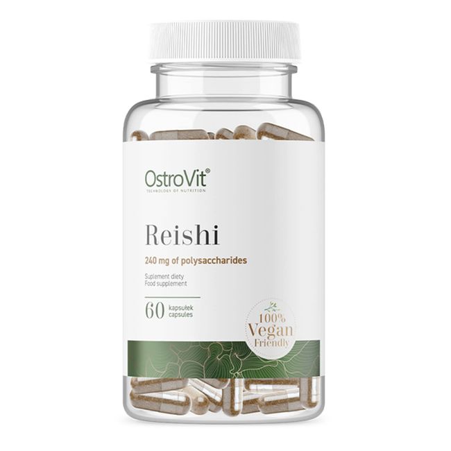 1x OstroVit Reishi Pilzextrakt | hochdosiert | 60 Kapseln je Behälter | Vitalpilz pflanzlich Ling Zhi Polysaccharide (40%) | Nahrungsergänzungsmittel (1er Pack)