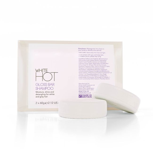 White Hot Gloss Bar Shampoo Solid Shampoo Bar (2 x shampoo bars) 60g Bright Shine and Silky Soft Silver White