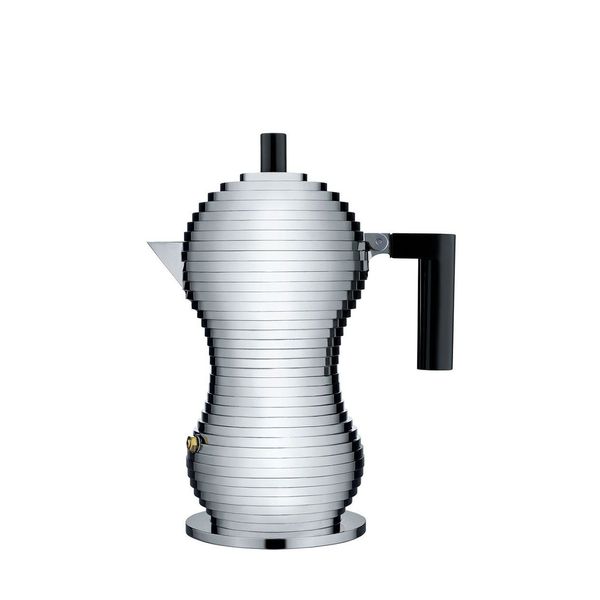 Alessi MDL02/3 B Pulcina Stove Top Espresso 3 Cup Coffee Maker in Aluminum Casting Handle And Knob in Pa, Black