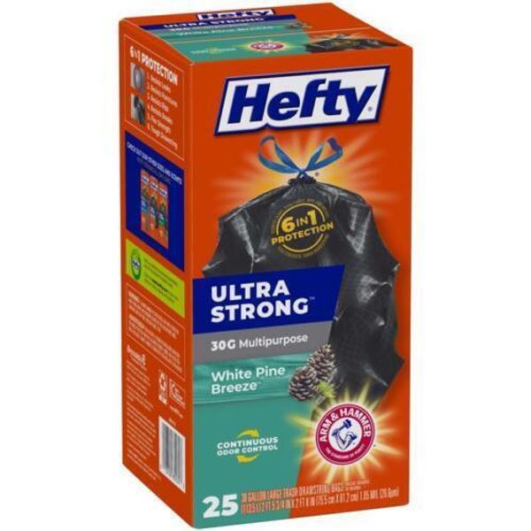 Hefty Ultra Strong Multipurpose L Trash Bags White Pine Breeze 30 Gallon, 25 Ct